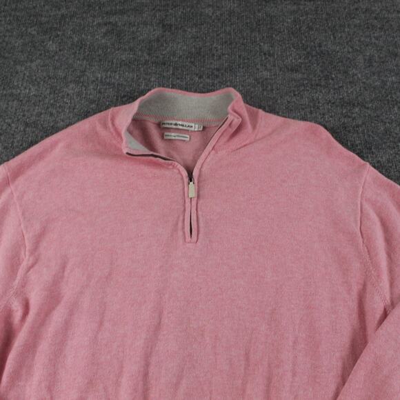 Peter Millar Sweater Mens Large Pink Quarter Zip Cotton Cashmere Pullover Golf - Picture 2 of 8